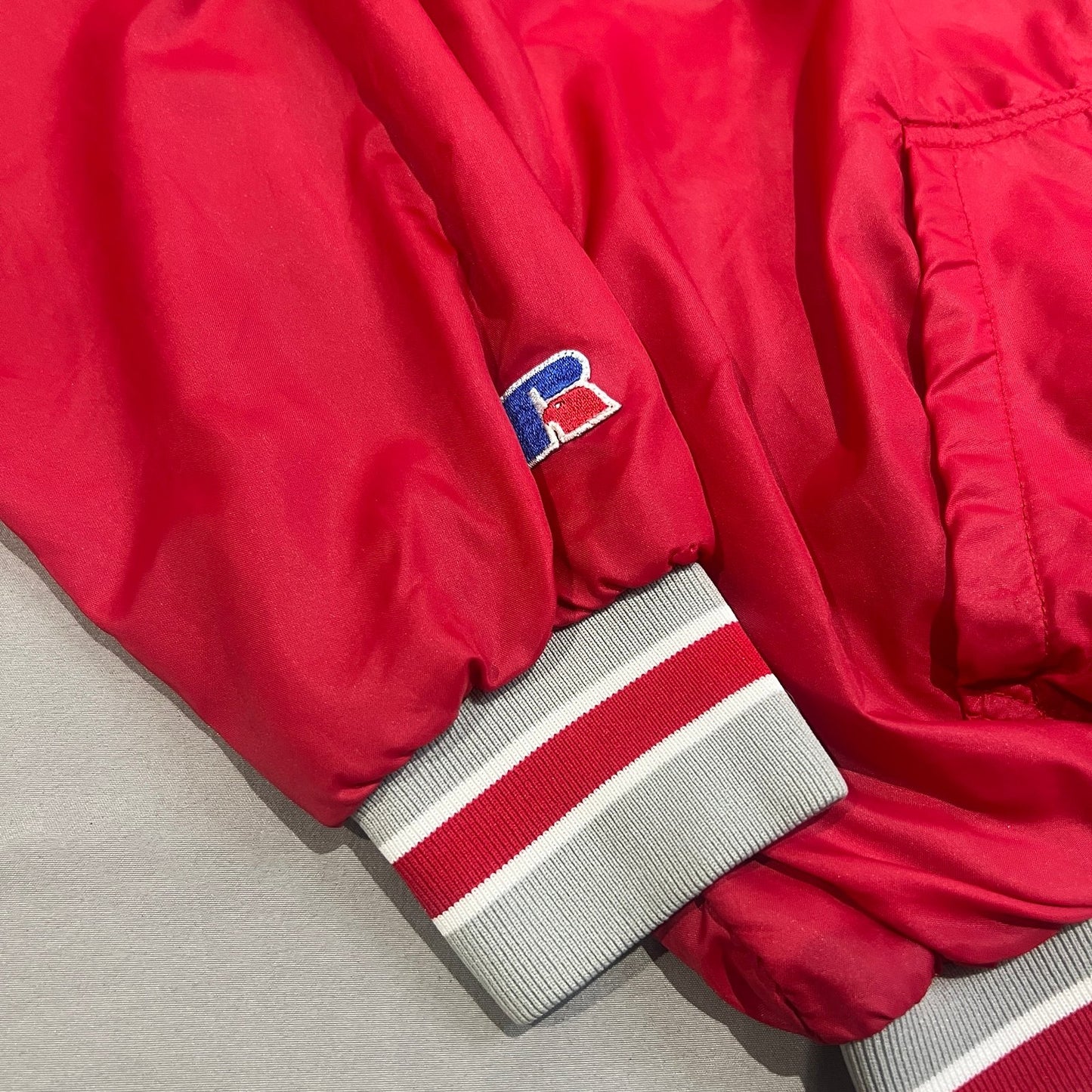 Vintage Russell Athletic Hooded Windbreaker Jacket Mens Medium Red Pullover