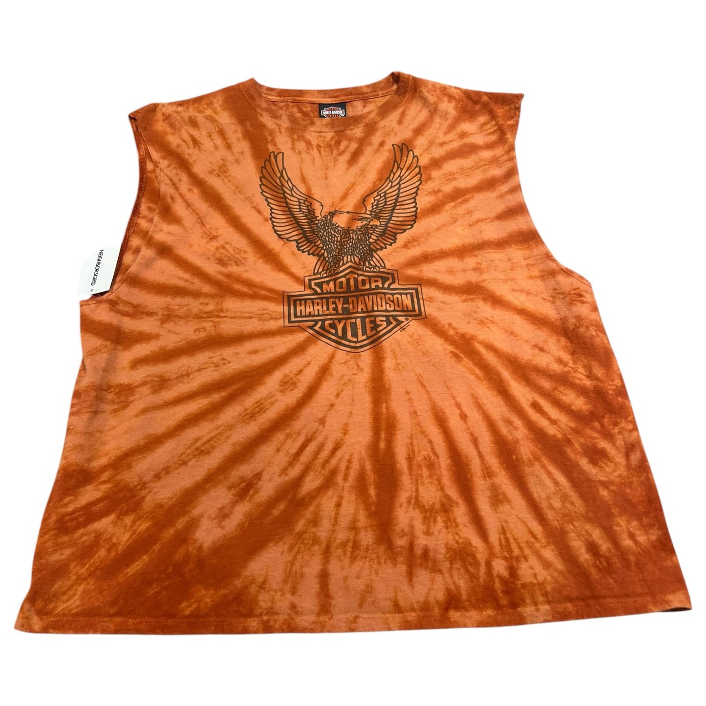 Vintage Harley Davidson Tie Dye Sleeveless Tank Top Shirt Mens XL Eagle Orange