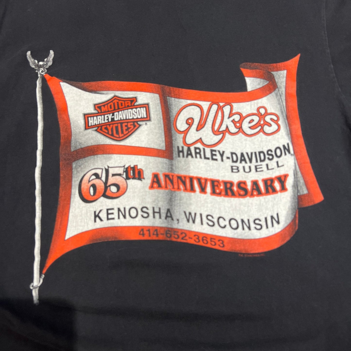 Vintage Harley Davidson Uke's 65th Kenosha Shirt Womens Large Black Eagle