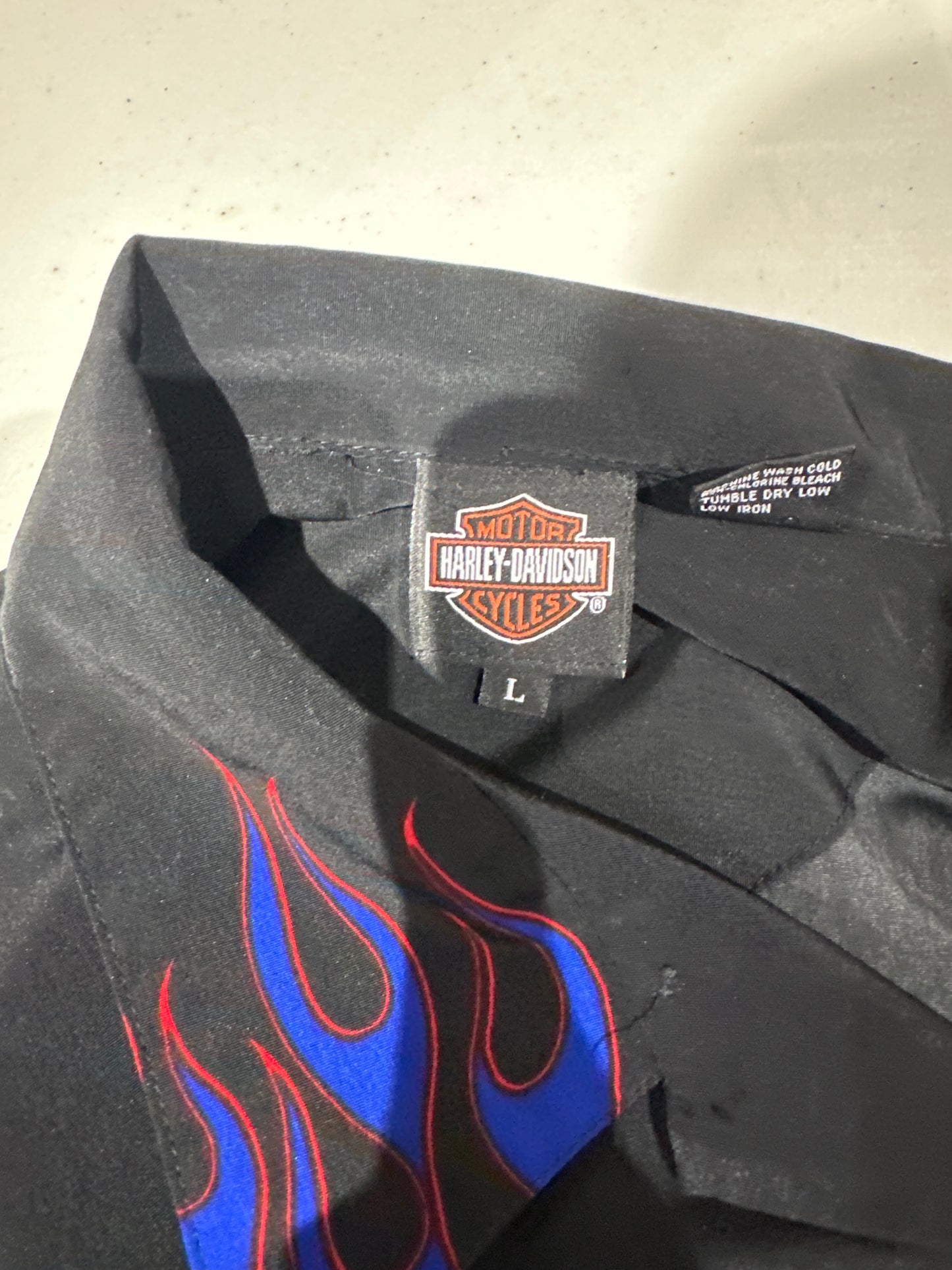 (Mens Large) Harley Davidson Blue Flame Button-Up Shirt 007