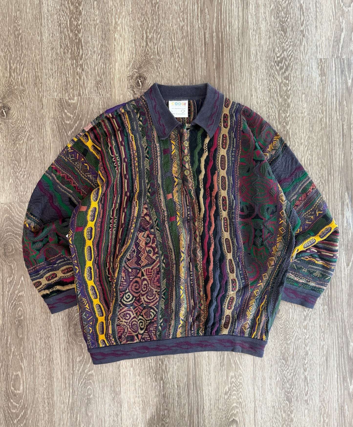 (Mens Large) 90s Coogi 3D Knit Collar Sweater