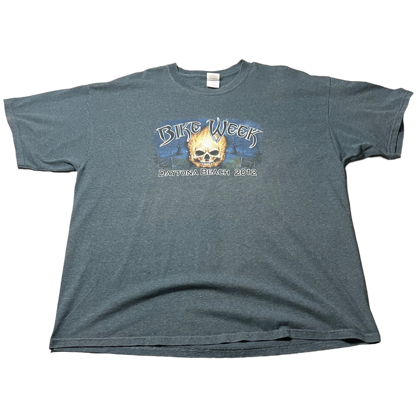 Bike Week Daytona Beach 2012 Shirt Mens 2XL XXL Motorcycle Skull Blue Short Sleeve