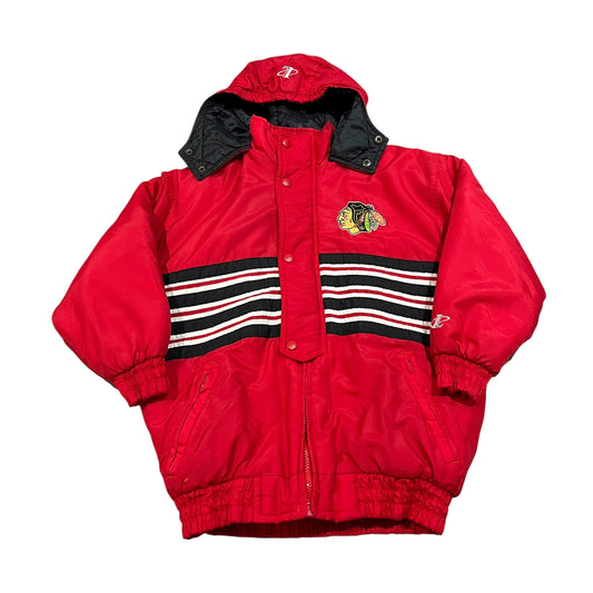 Vintage 90's Chicago Blackhawks Kids Youth Small 8 Puffer Jacket NHL Logo Athletic