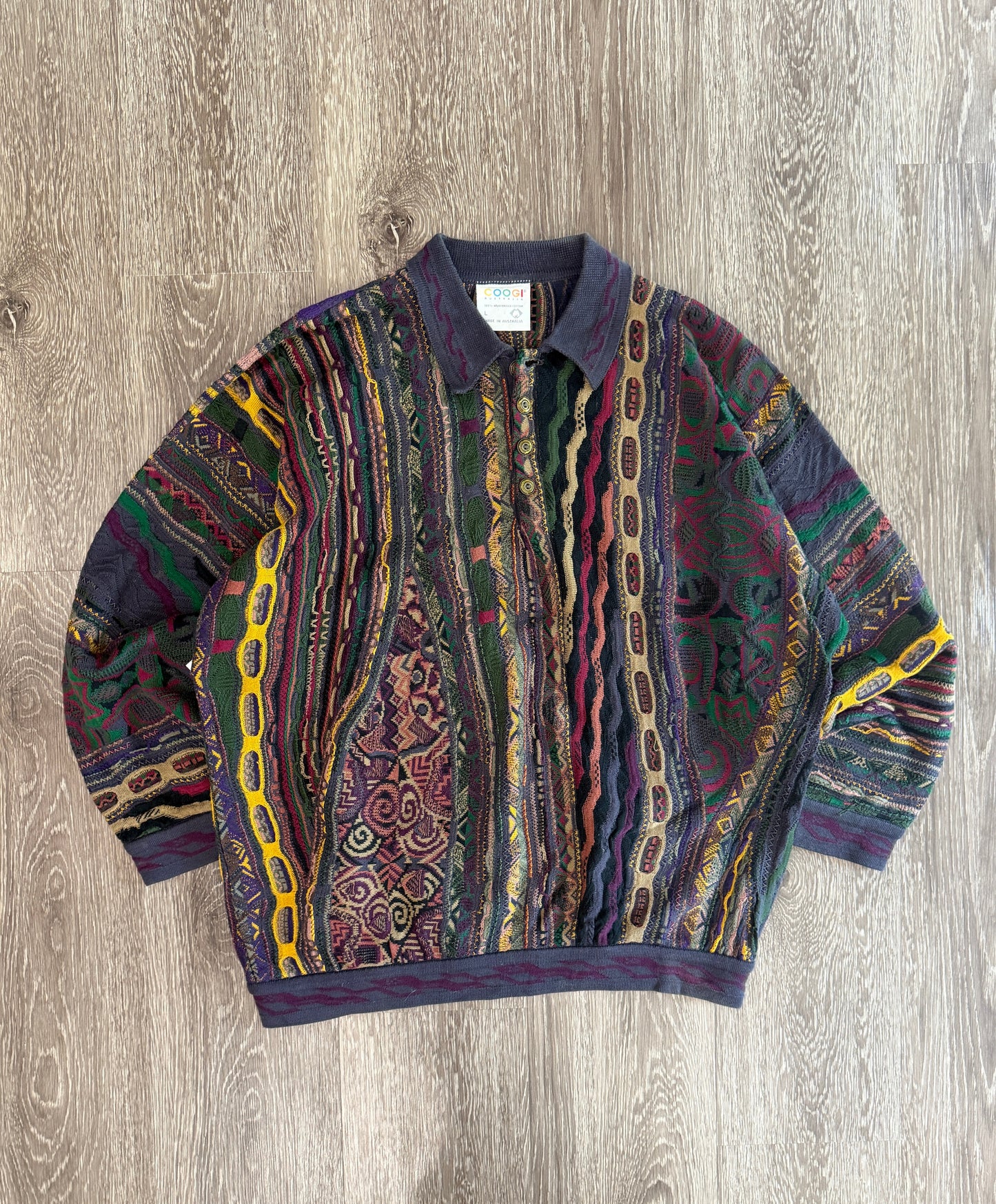 (Mens Large) 90s Coogi 3D Knit Collar Sweater