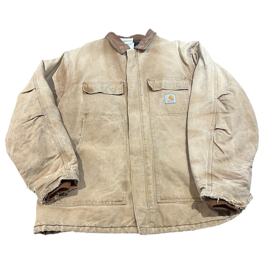 Vintage Carhartt Chore Jacket Mens Large Tan Brown Canvas