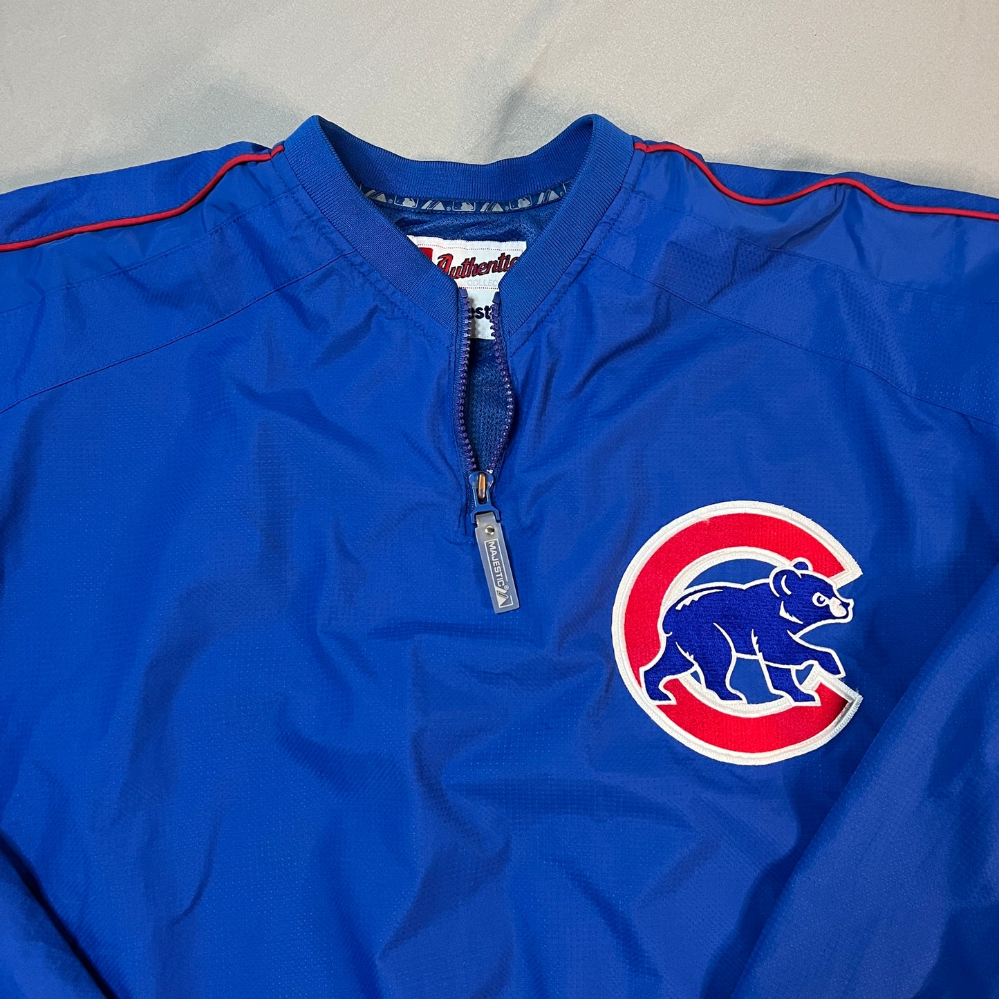 Chicago Cubs Jacket Mens XL Quarter Zip Majestic MLB Blue Pullover