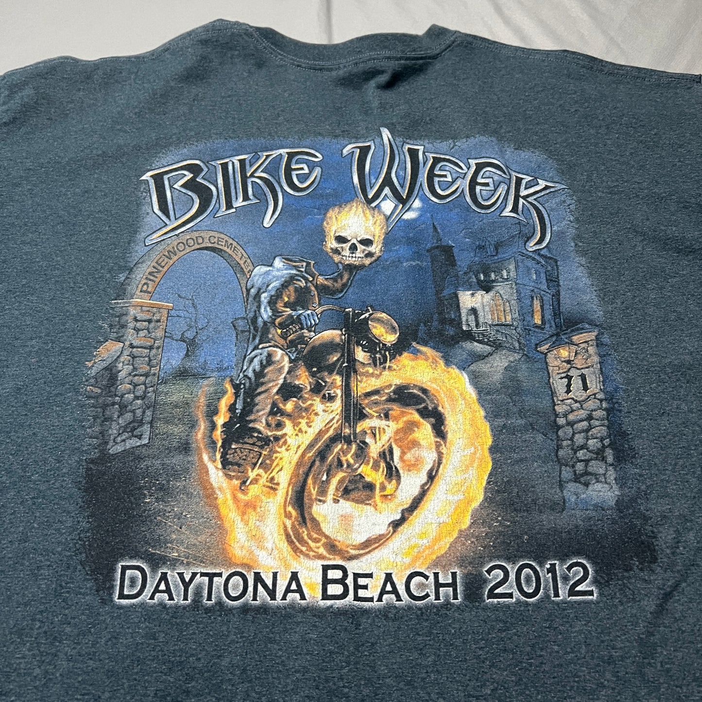 Bike Week Daytona Beach 2012 Shirt Mens 2XL XXL Motorcycle Skull Blue Short Sleeve