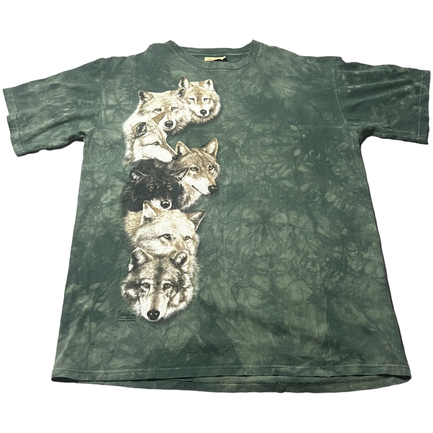 Vintage Wolf Shirt Mens Large The Mountain Green Short Sleeve Animal Print Racine Zoo