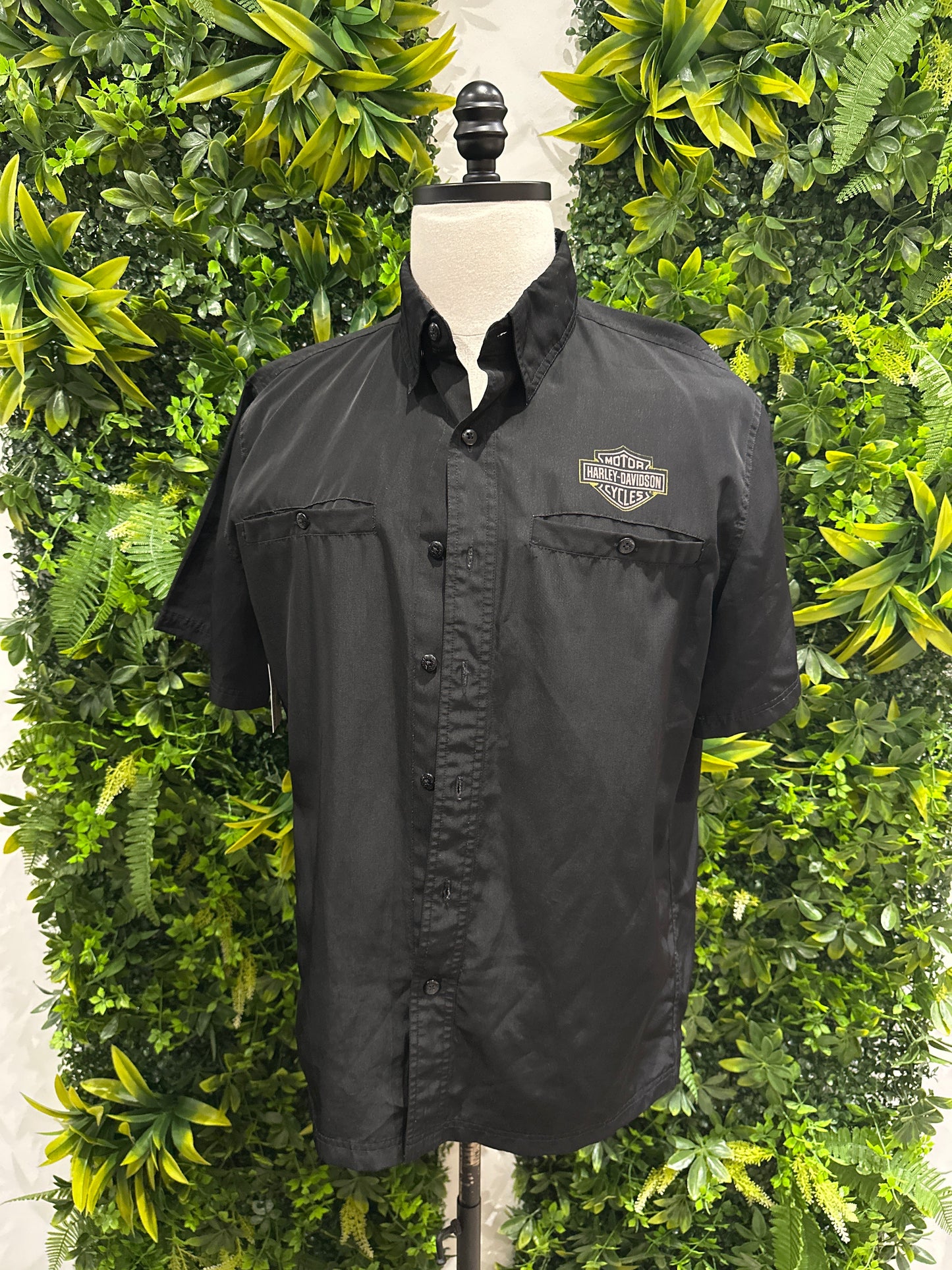(Mens Medium) Harley Davidson Black Button-Up Shirt 007