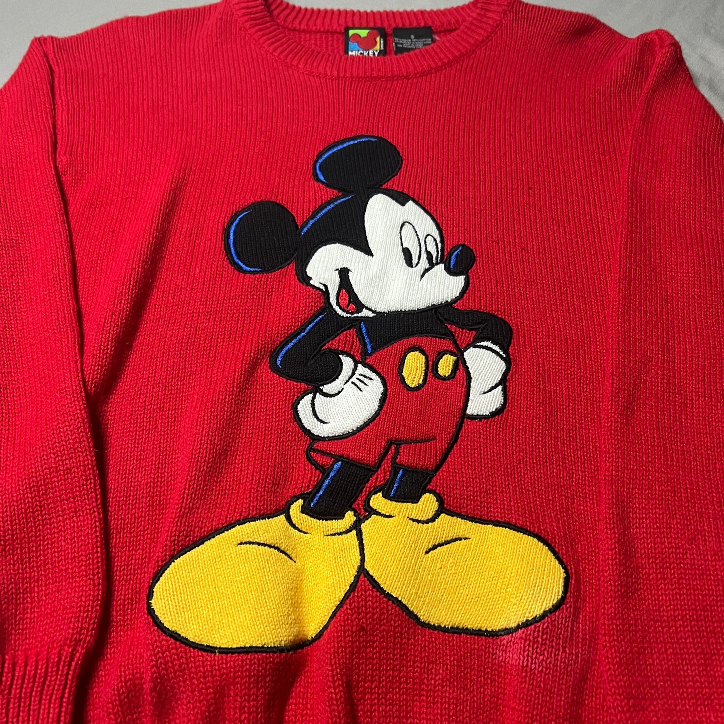 Vintage Mickey Mouse Knitted Sweater Womans Small Embroidered Red Disney