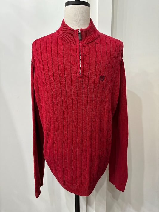 (Mens XXL) Chaps Red 1/4 Zip Cable Knit Sweater|2826