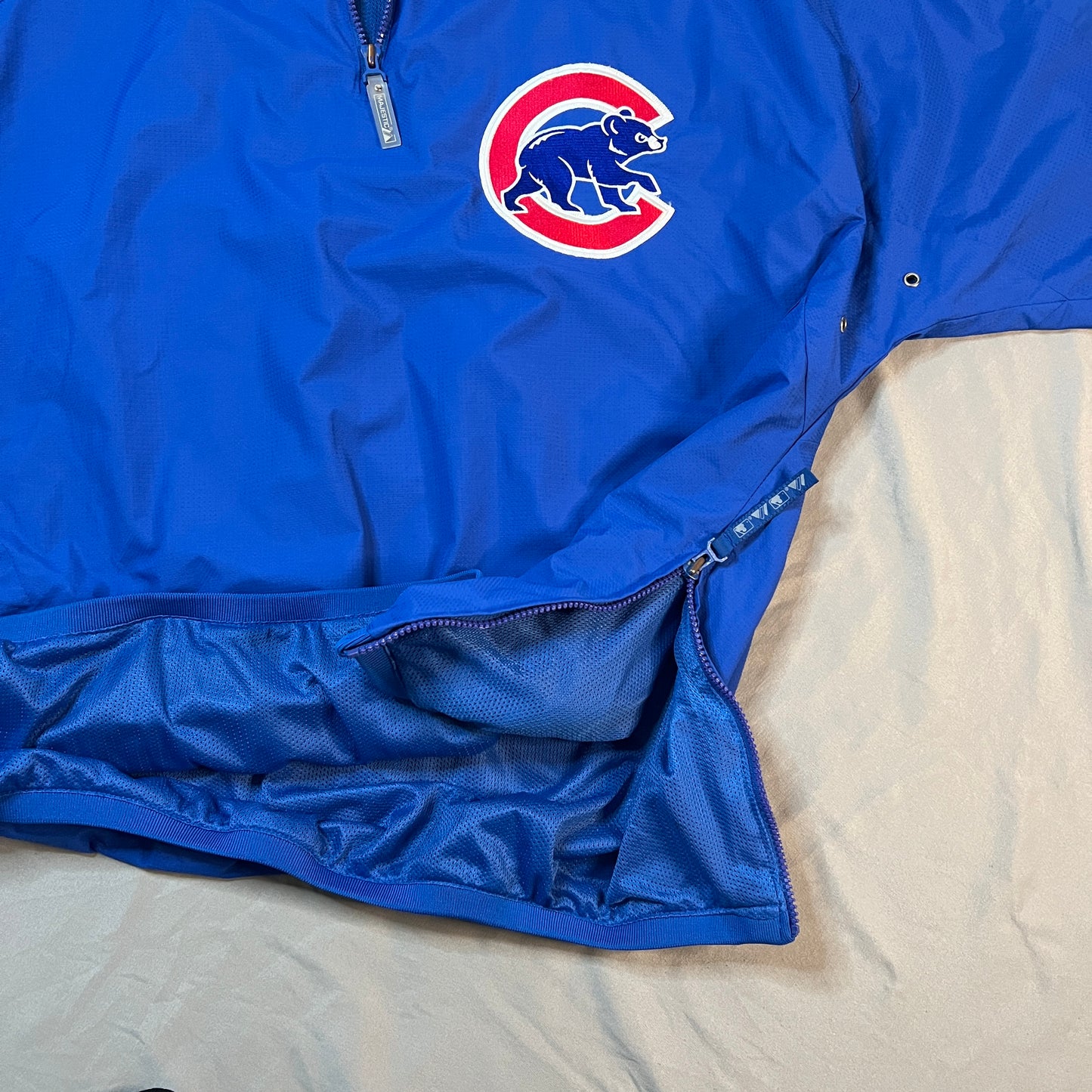 Chicago Cubs Jacket Mens XL Quarter Zip Majestic MLB Blue Pullover