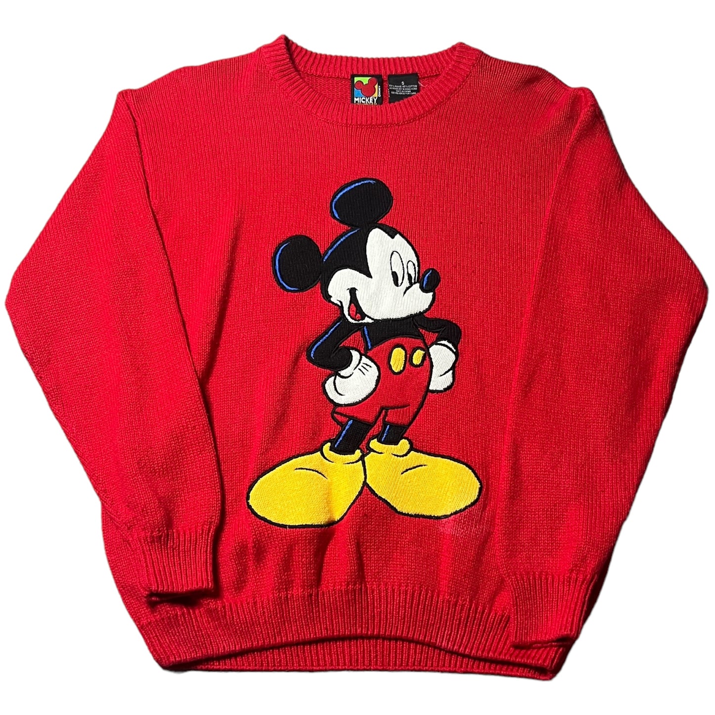 Vintage Mickey Mouse Knitted Sweater Womans Small Embroidered Red Disney