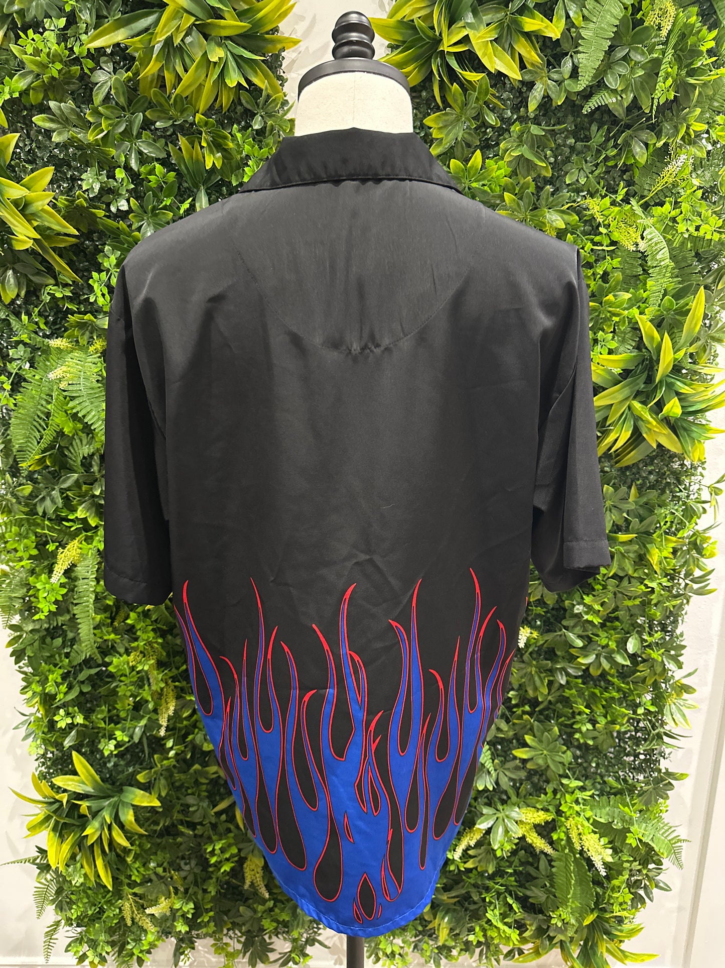 (Mens Large) Harley Davidson Blue Flame Button-Up Shirt 007