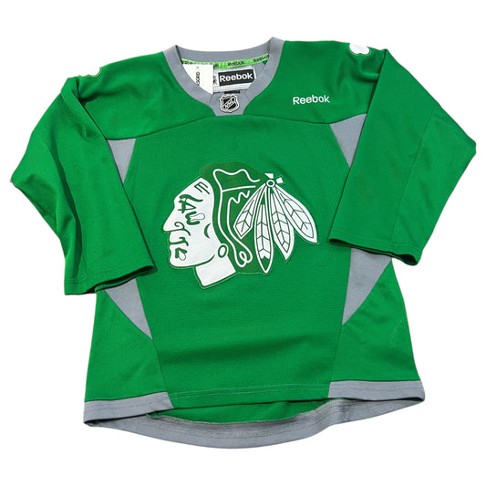 Chicago Blackhawks Jersey Kids Youth Small Medium St. Patrick's Day Stitch Sewn Green Reebok