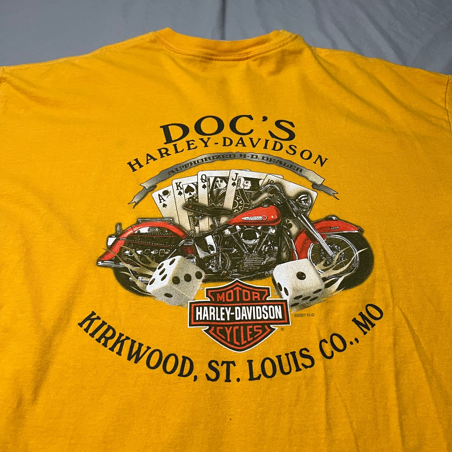 Harley Davidson Shirt Mens 2XL XXL Kirkwood St Louis Yellow Motorcycle Short Sleeve