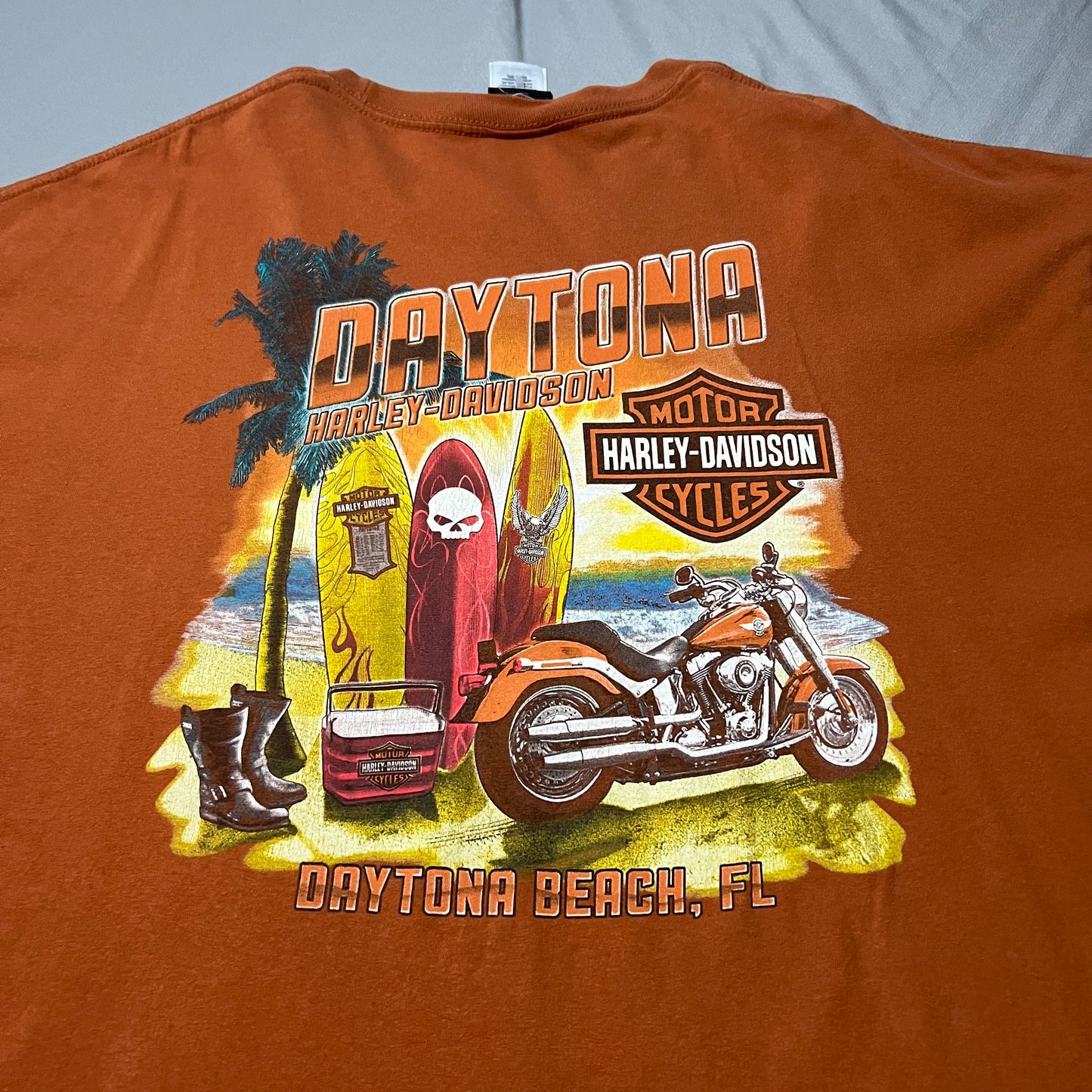 Harley Davidson Shirt Mens 2XL XXL Daytona Beach Orange Short Sleeve