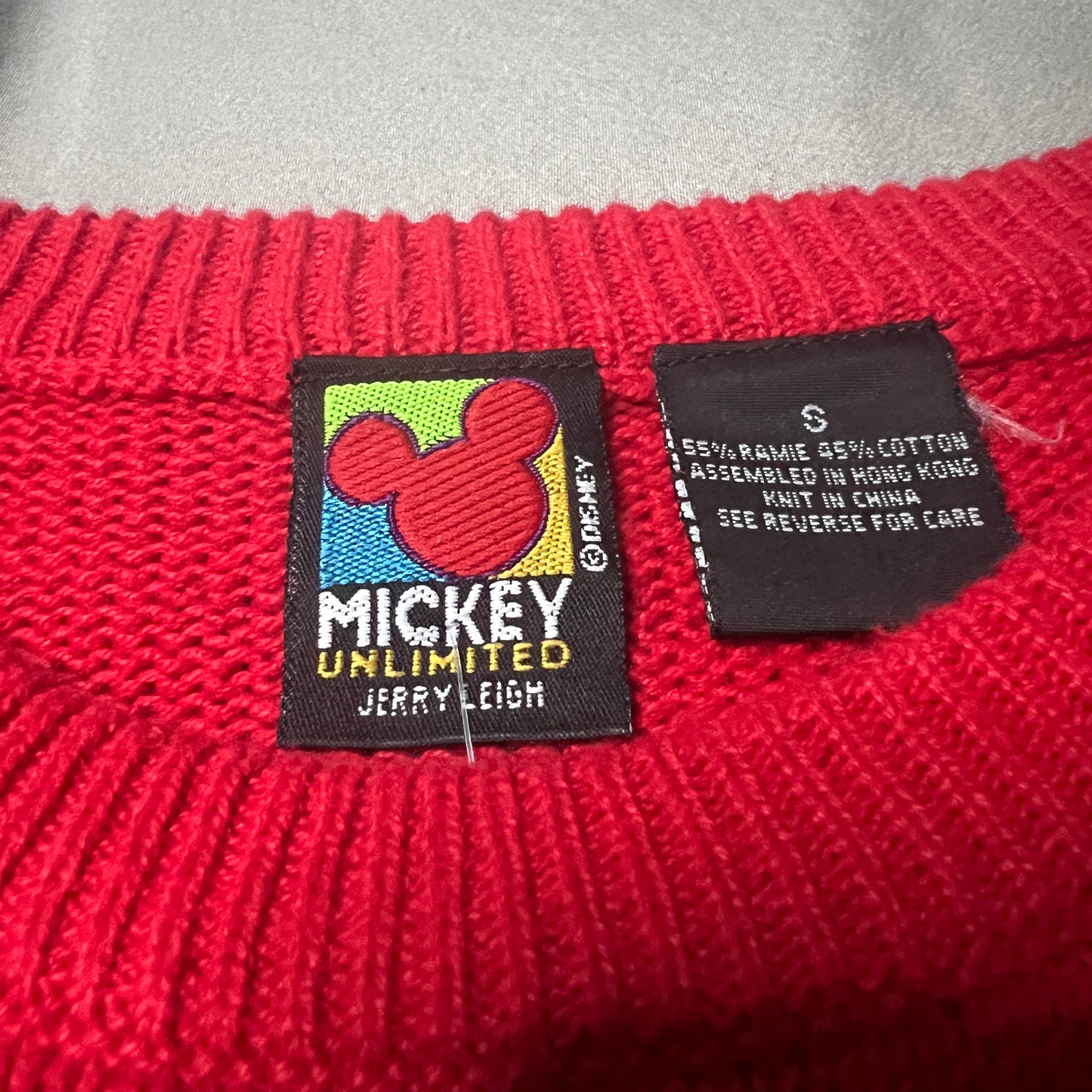 Vintage Mickey Mouse Knitted Sweater Womans Small Embroidered Red Disney