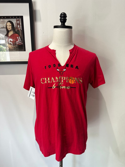 (Womens Medium) 1998 Chicago Bulls V-Neck Shirt 007