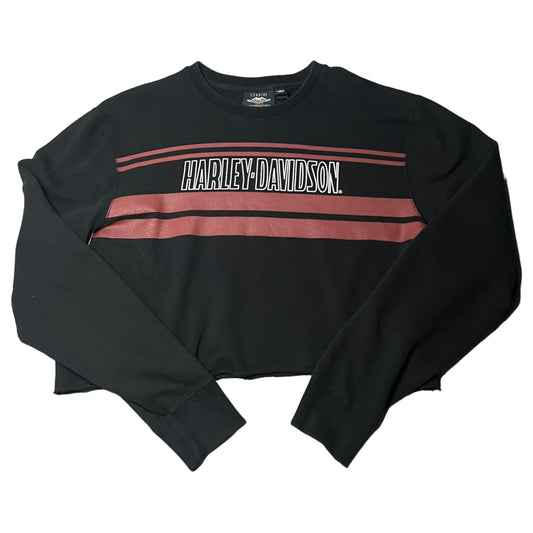 Harley Davidson Cropped Sweater Womans Large Black Orange Motorcycle Biker