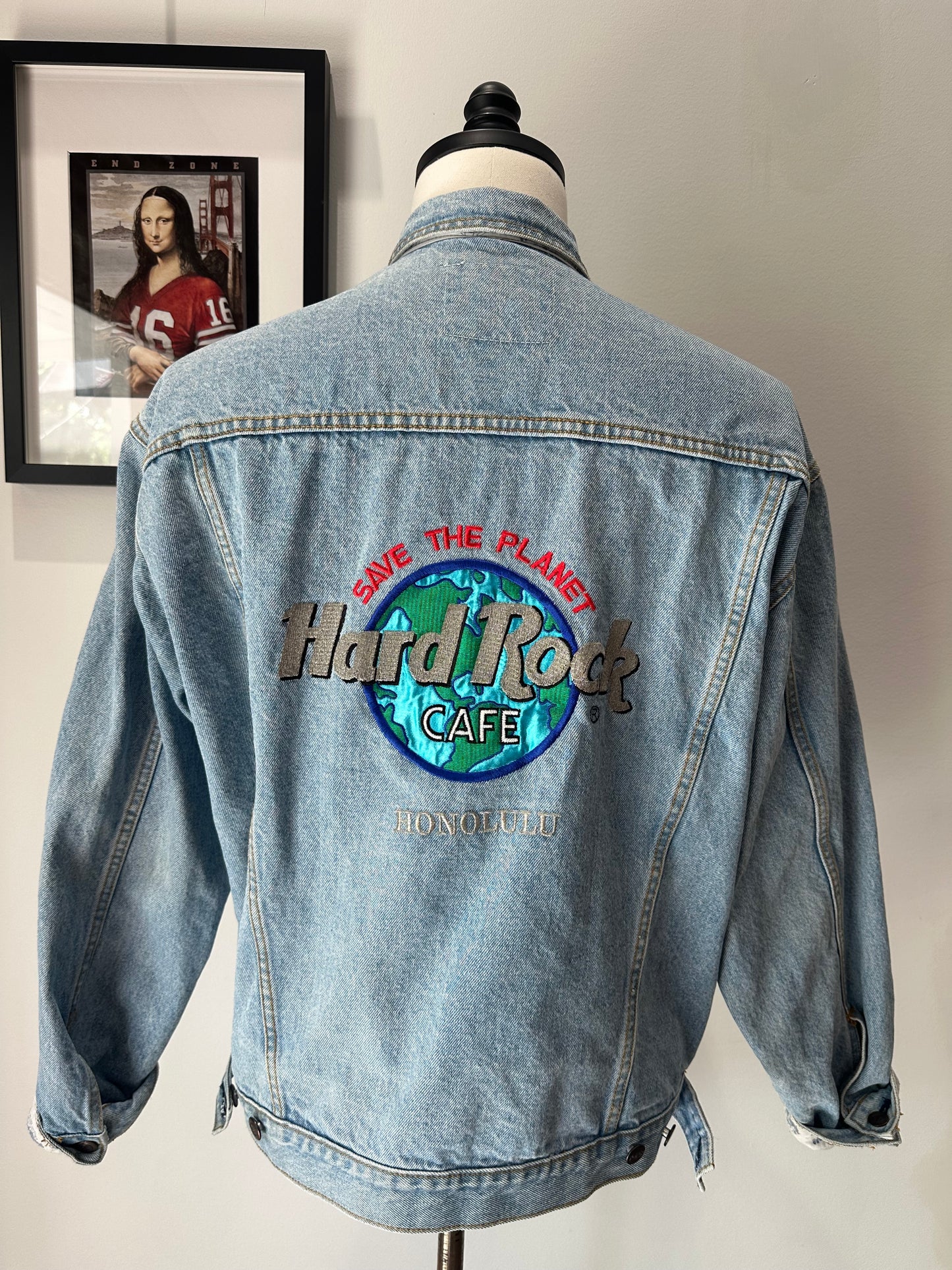 (Mens Large) 90s Hard Rock Cafe Denim Jean Jacket