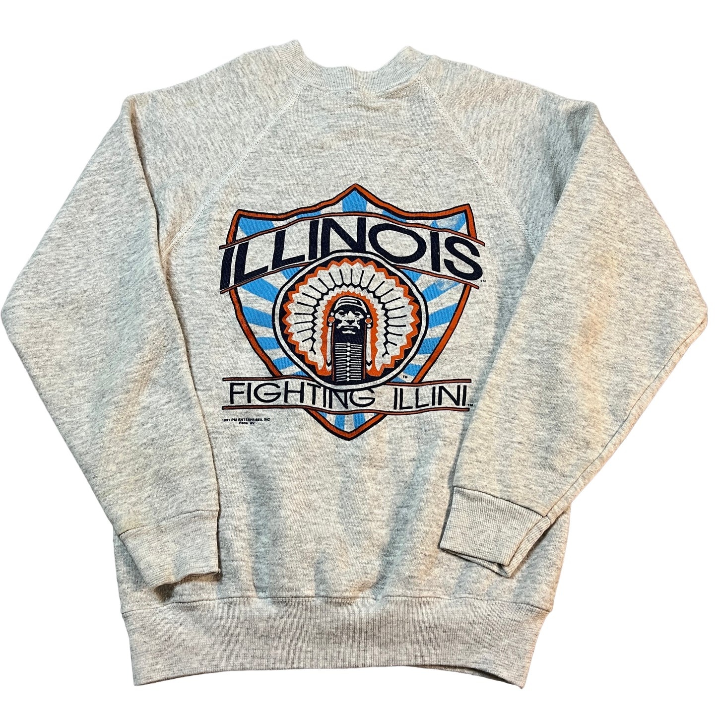 Vintage University of Illinois 1991 Crewneck Sweater Youth Medium NCAA Chief