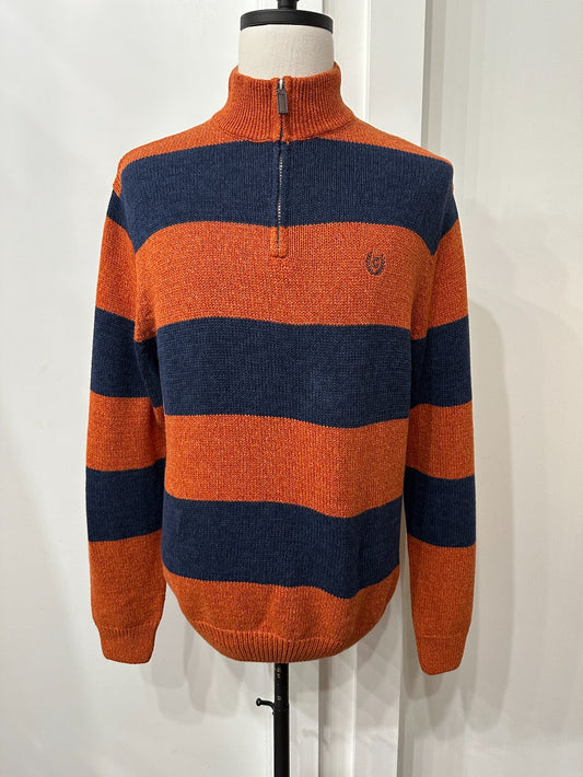 (Mens Large) Chaps Blue & Orange 1/4 Zip Knit Sweater|2830