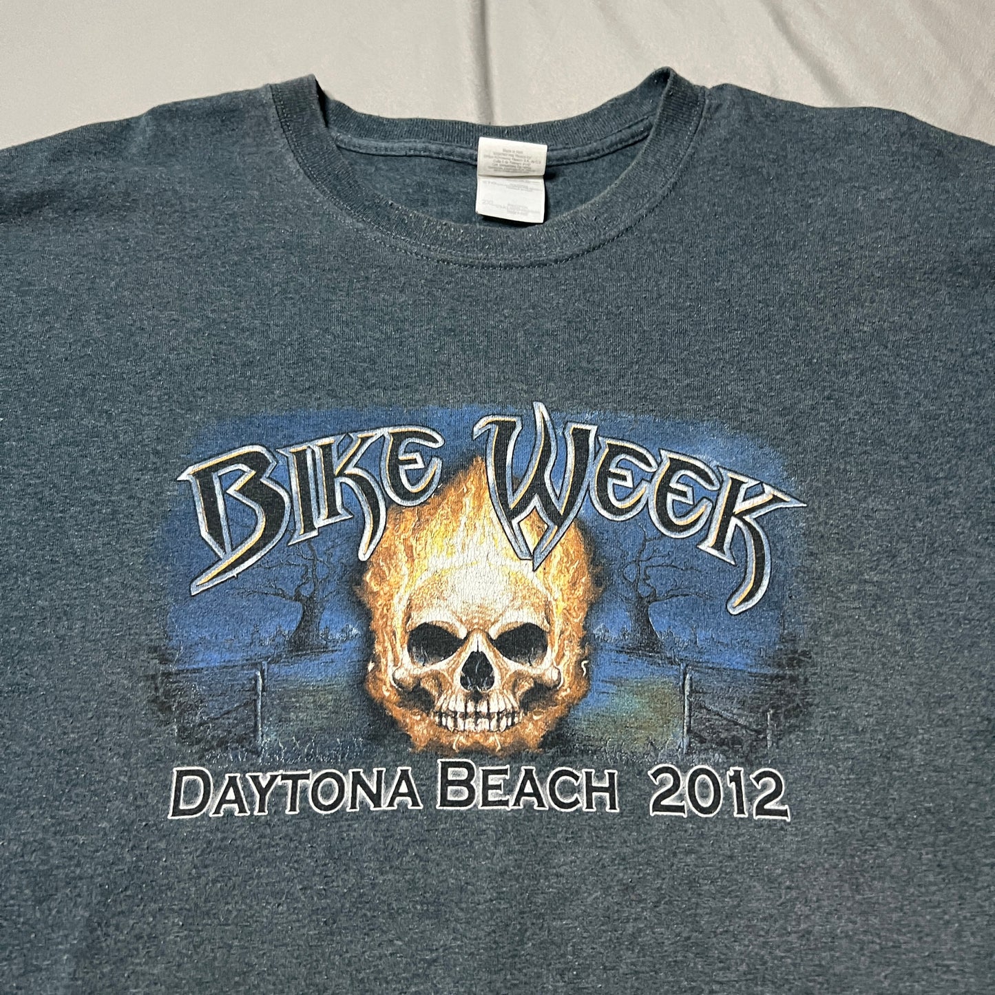 Bike Week Daytona Beach 2012 Shirt Mens 2XL XXL Motorcycle Skull Blue Short Sleeve