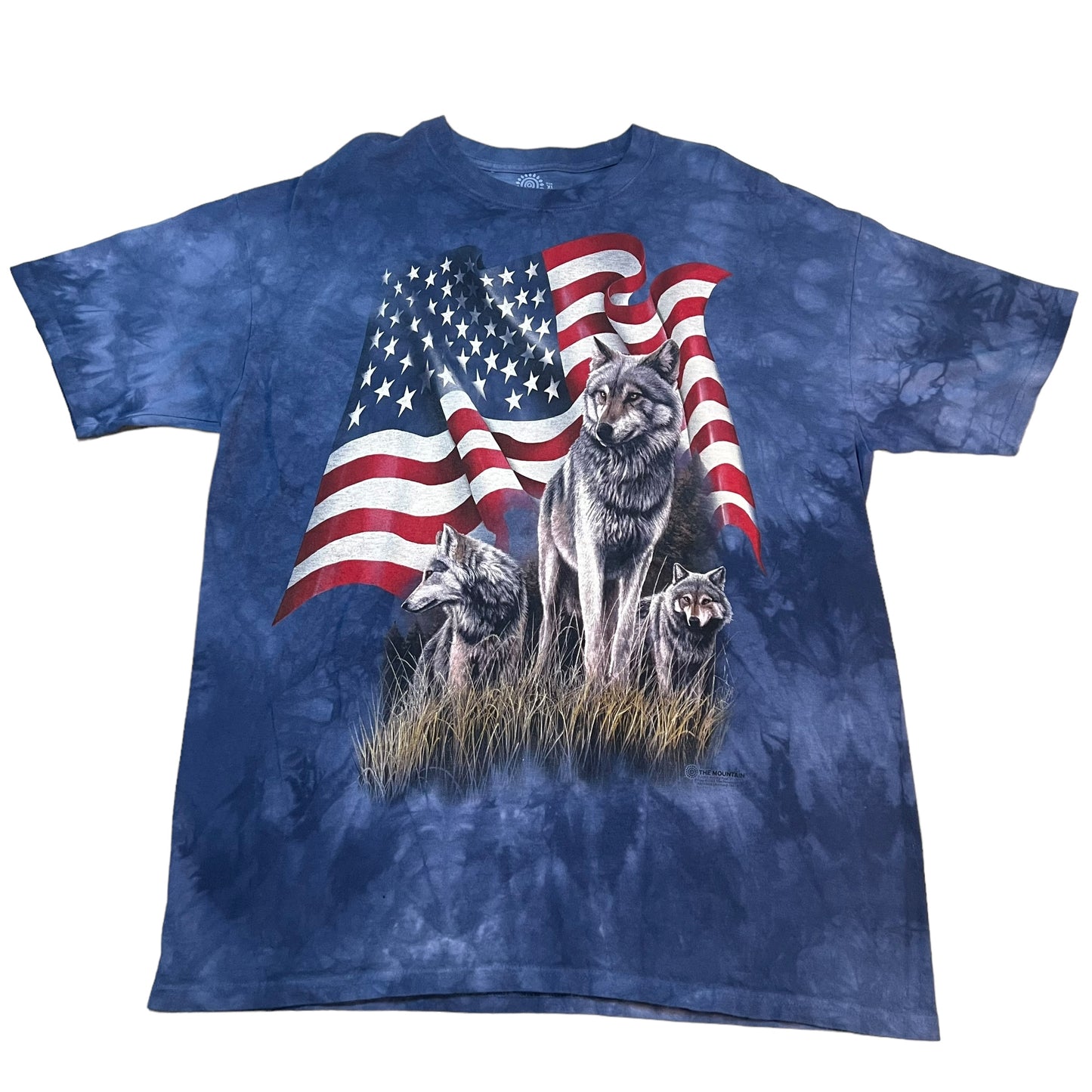 Wolf Shirt Mens XL American Flag Short Sleeve Nature Animal Blue