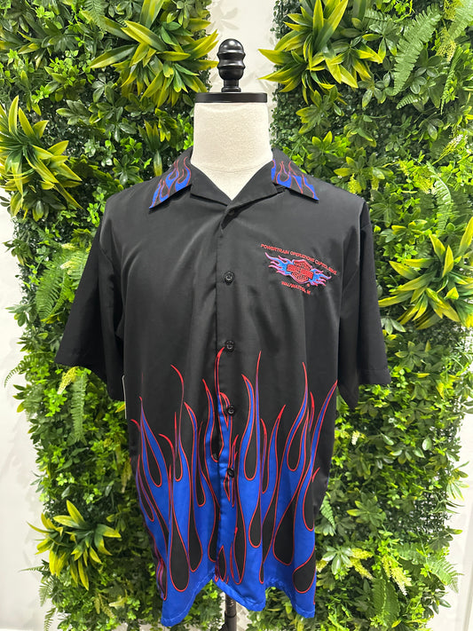 (Mens Large) Harley Davidson Blue Flame Button-Up Shirt 007