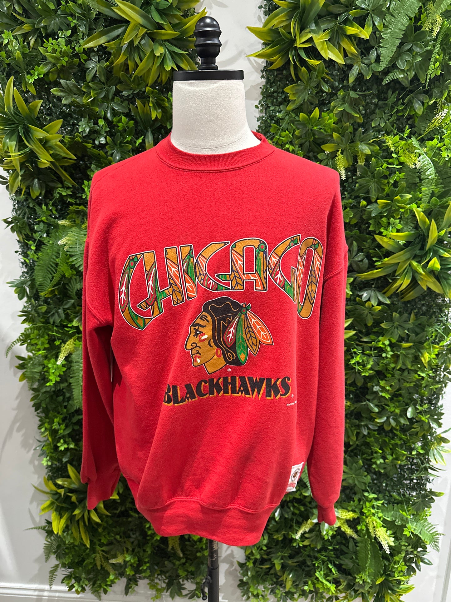 (Mens Large) 90s Chicago Blackhawks Spell-Out Sweater 007