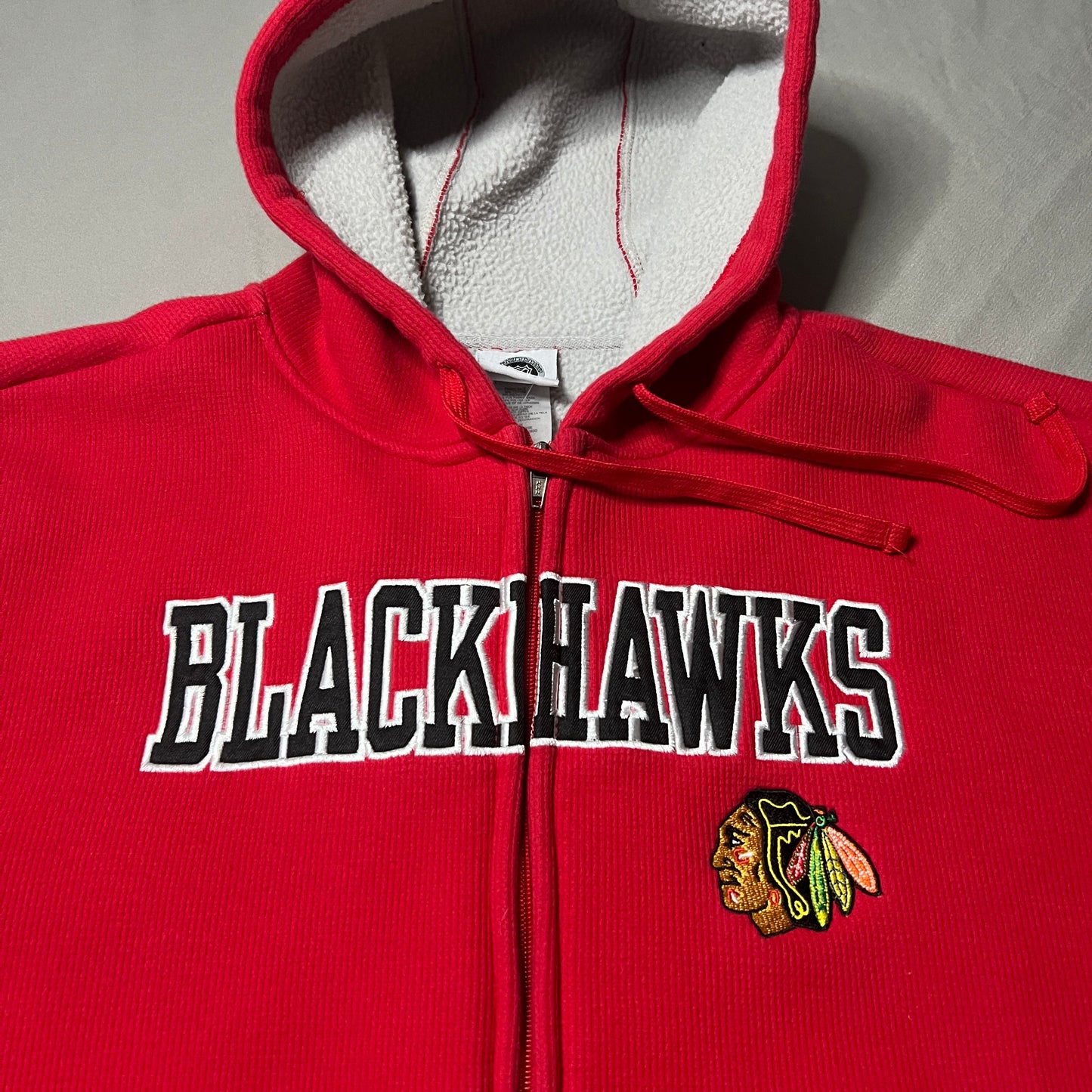 Chicago Blackhawks Zip Up Hoodie Sweat Shirt Fleece Lined Mens XL Red NHL Embroidered