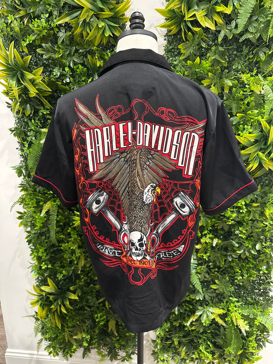 (Mens Medium) Harley Davidson Black & Red Button-Up Shirt 007