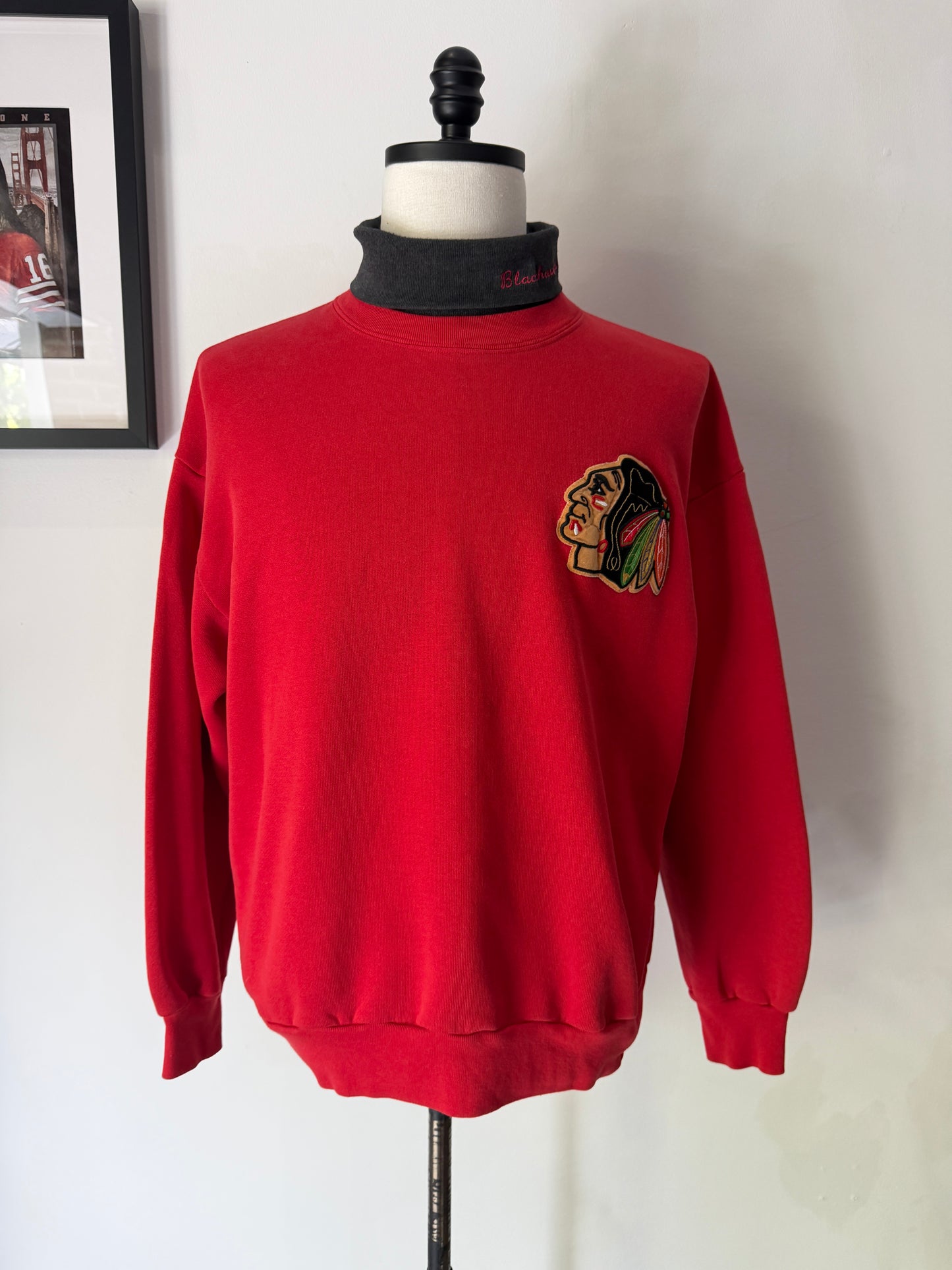 (Mens XL) 90s Chicago Blackhawks Turtle Neck Sweater