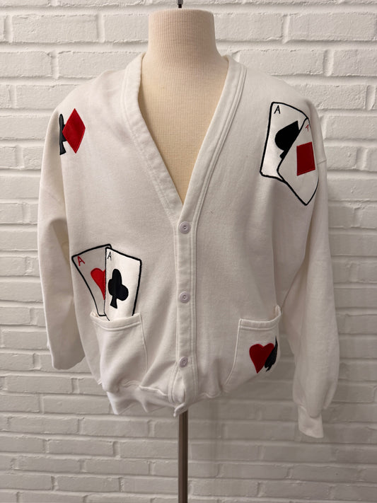 (Adult L/XL) 90s Playing Cards Cardigan Sweater
