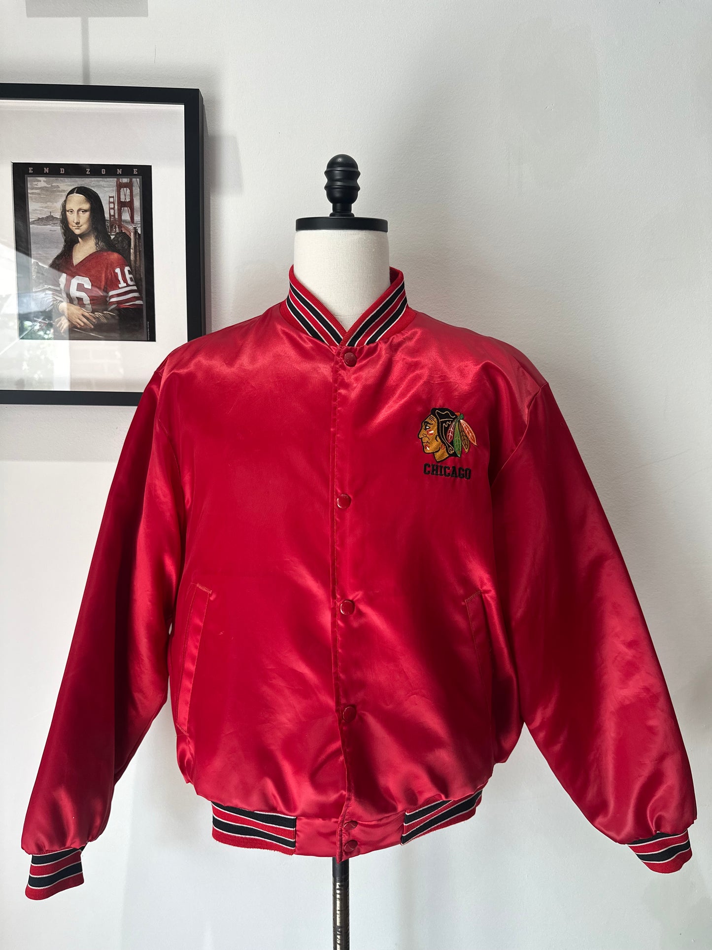 (Mens XL) 90s Chicago Blackhawks Satin Jacket