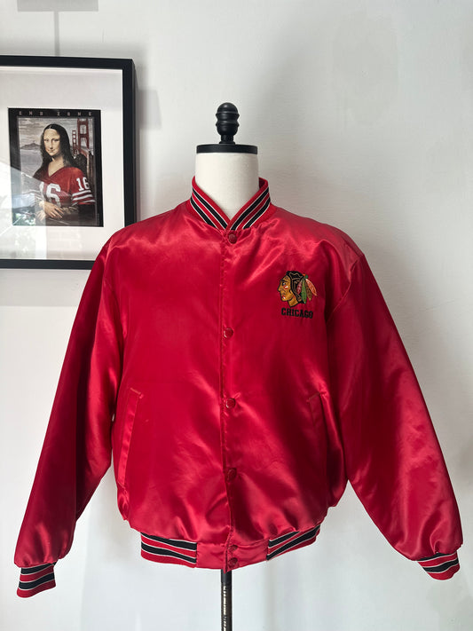 (Mens XL) 90s Chicago Blackhawks Satin Jacket