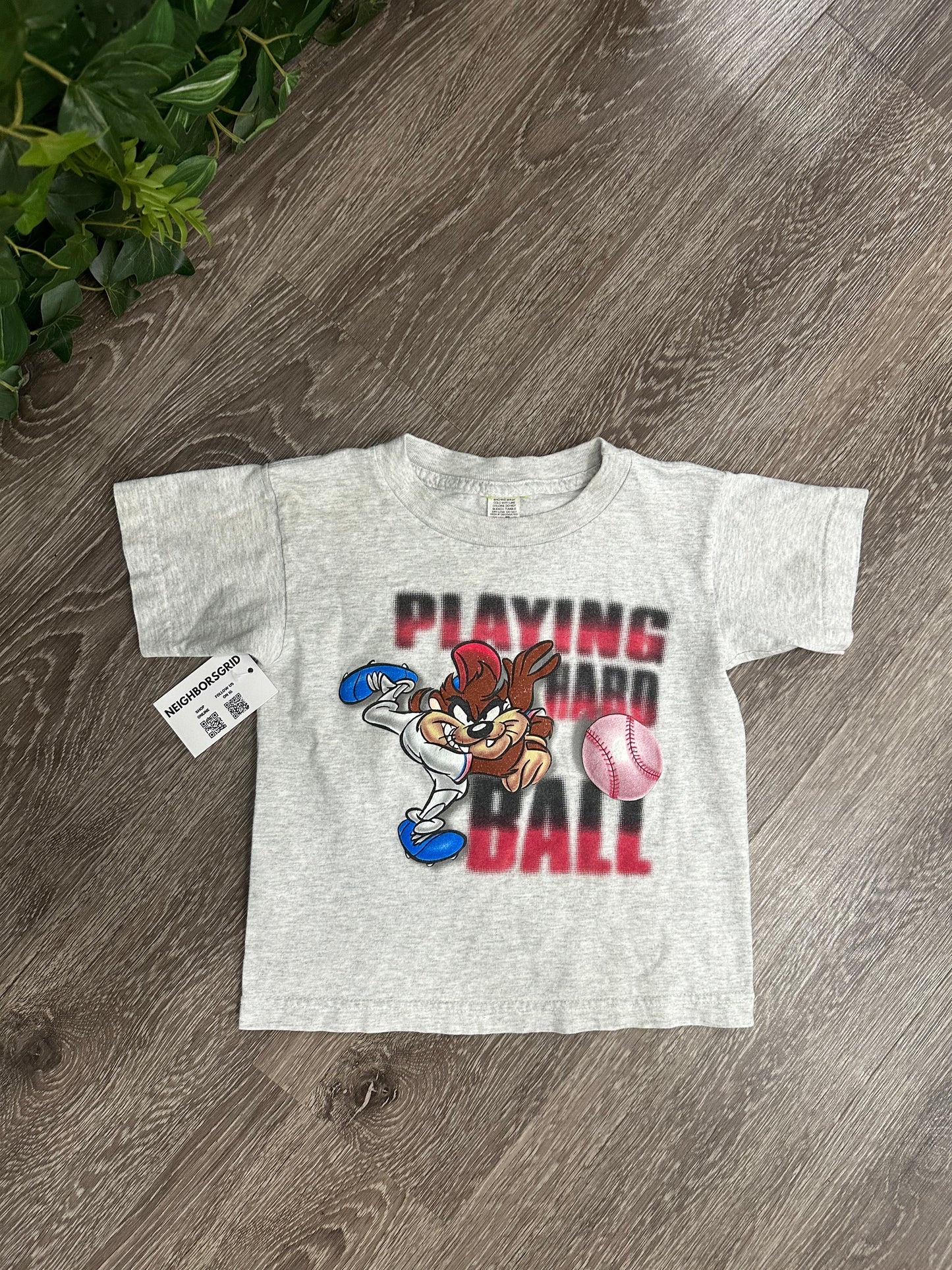 (Kids Medium) 90s Taz 'Playing Hard Ball' Baseball Shirt 007