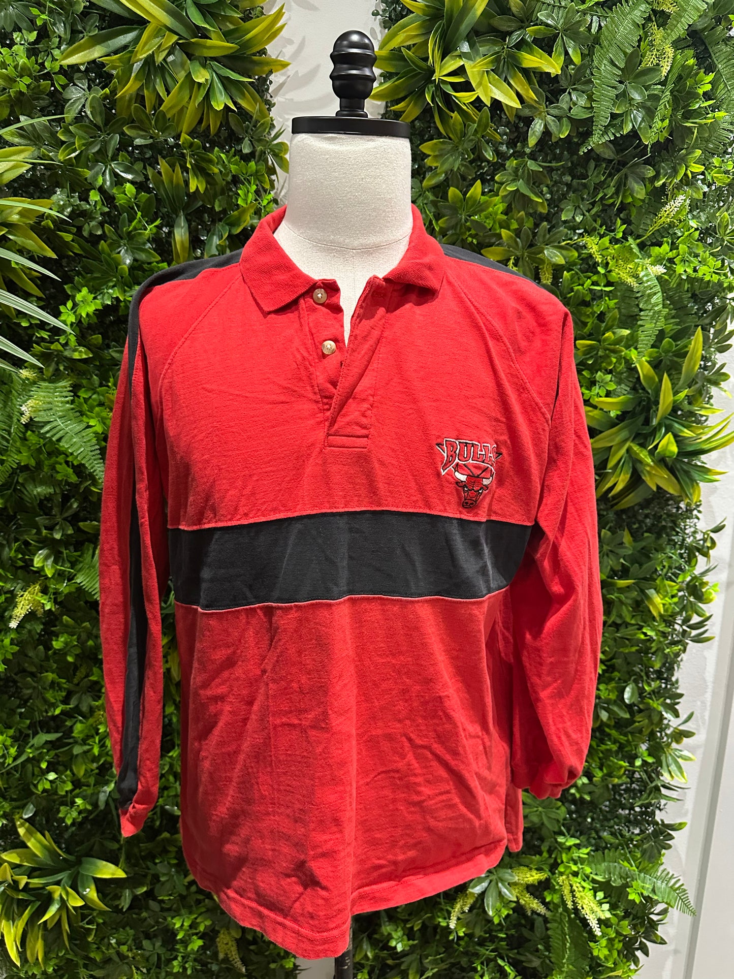 (Mens Large) 90s Chicago Bears Long Sleeve Polo Shirt