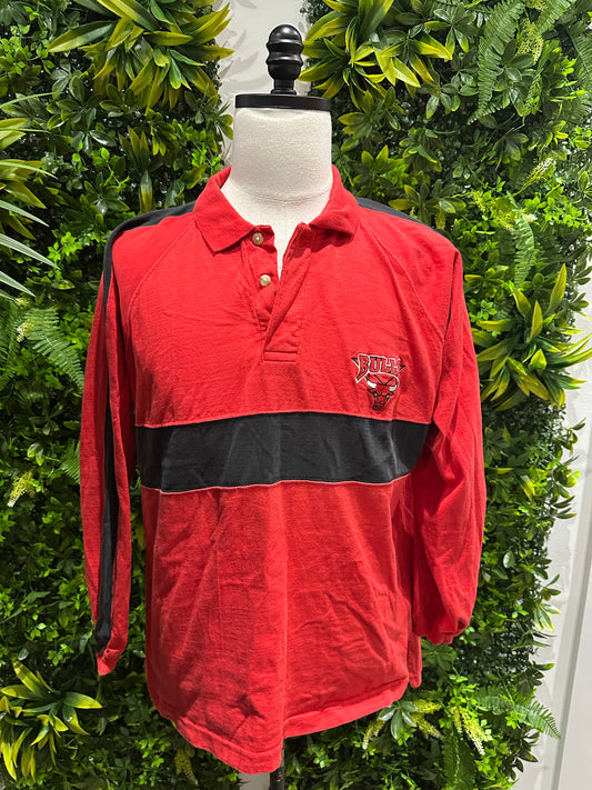 (Mens Large) 90s Chicago Bears Long Sleeve Polo Shirt