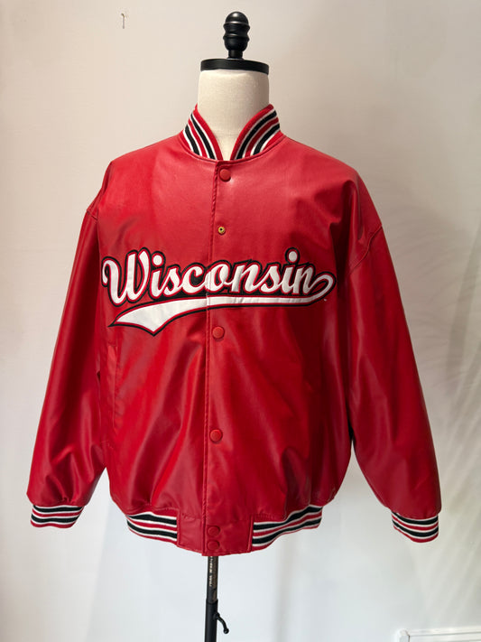 (Mens XL) 90s Steve & Barry’s Wisconsin Faux Leather Jacket