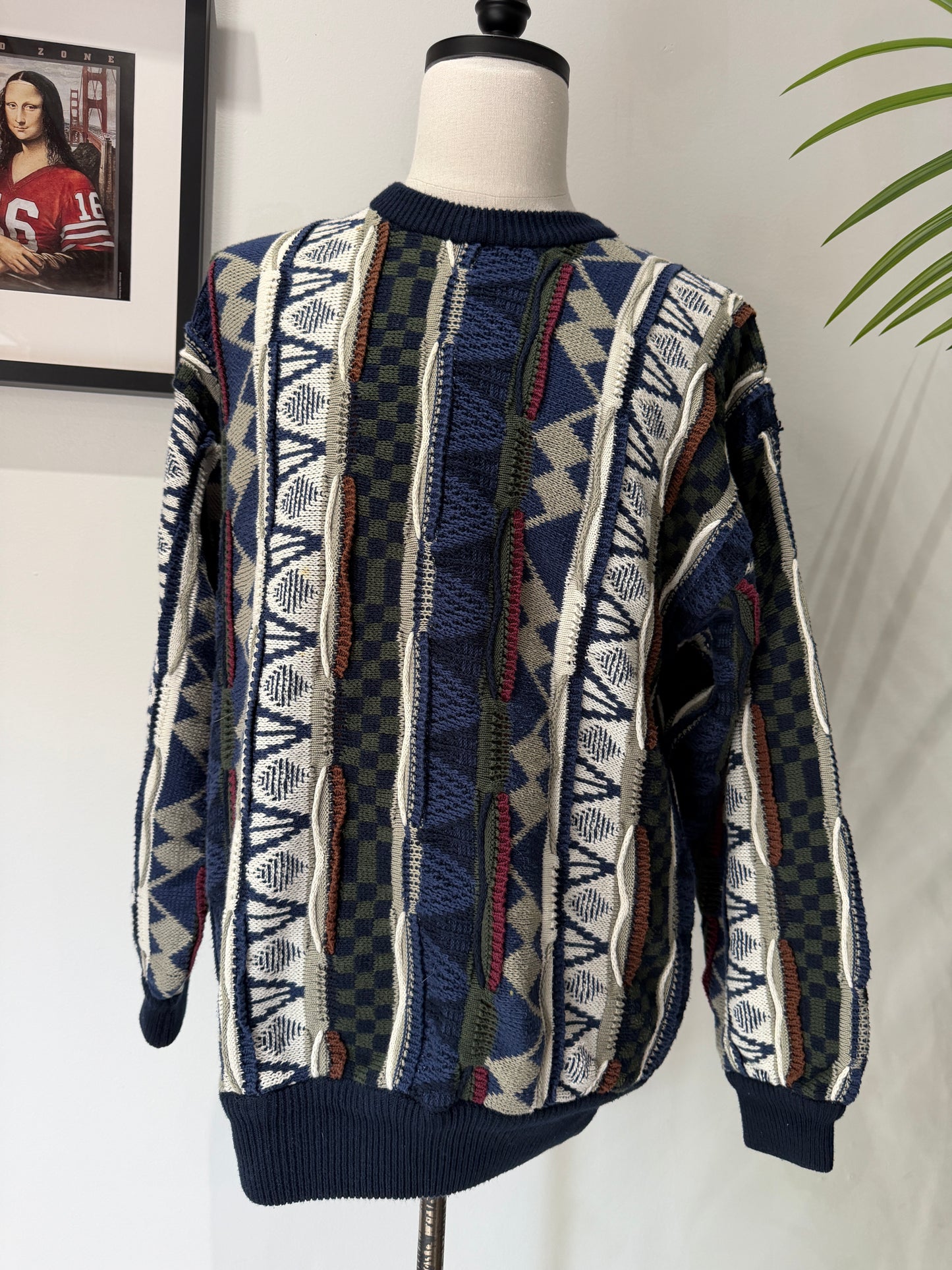 (Mens Large) 90s Tom James 3D Knit Sweater