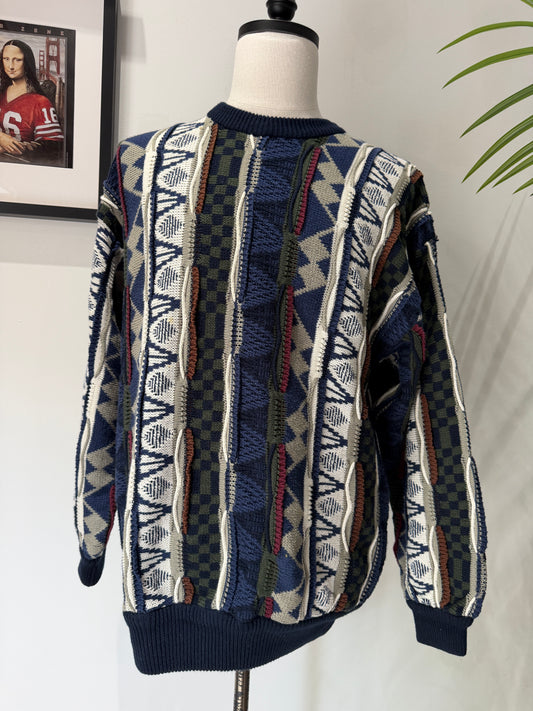 (Mens Large) 90s Tom James 3D Knit Sweater