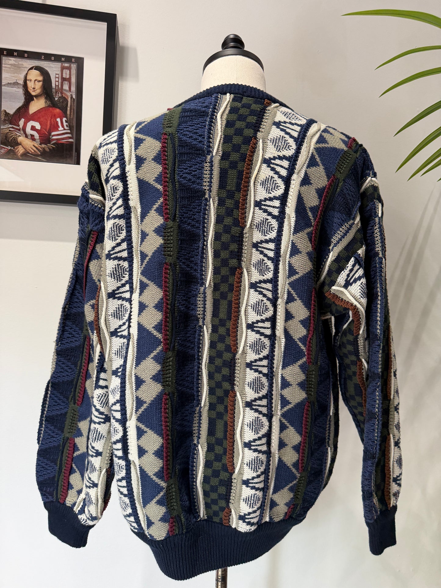 (Mens Large) 90s Tom James 3D Knit Sweater