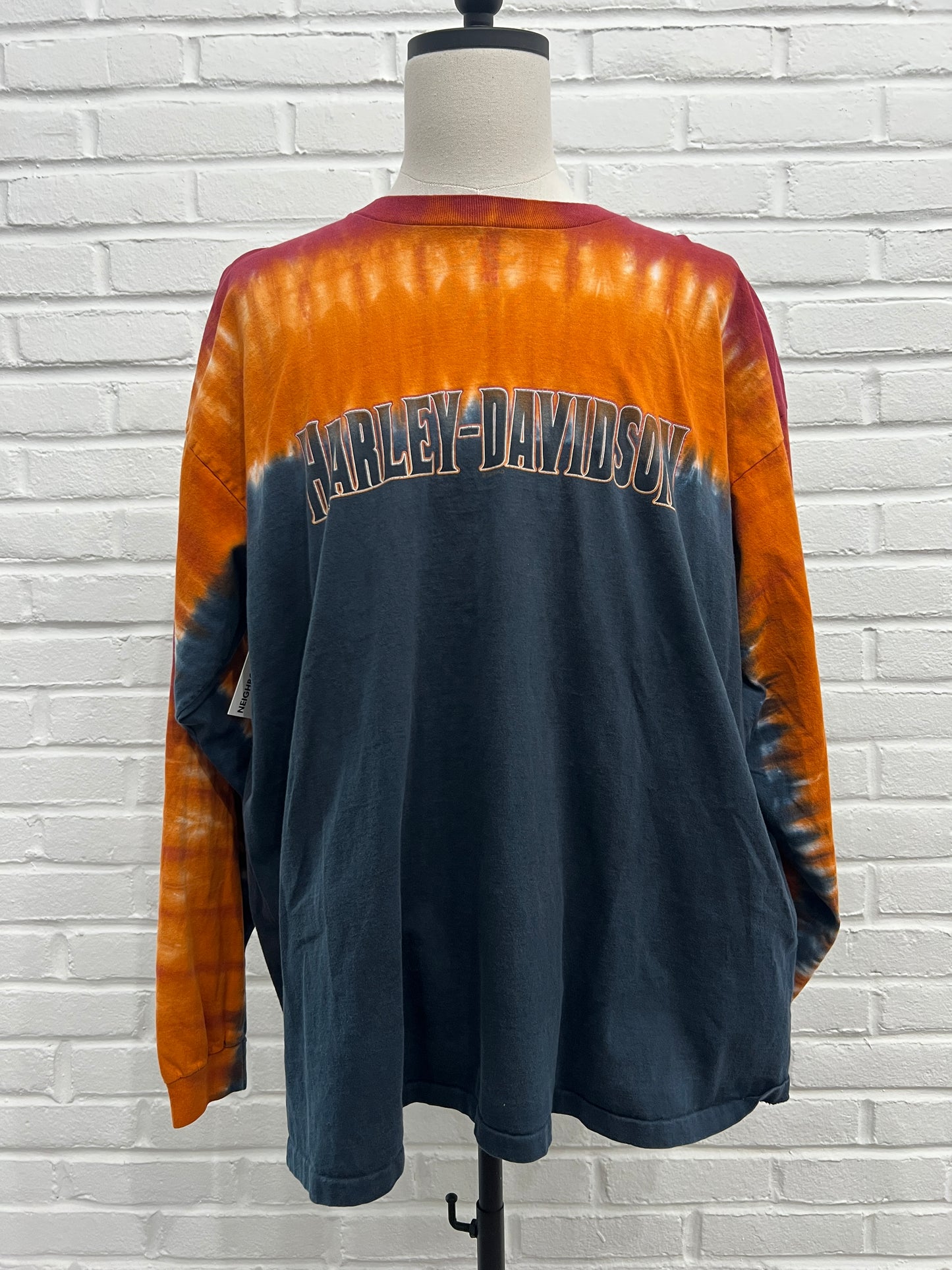 (Mens 2XL) 2008 Harley Davidson Flame Tie Dye L/S Tee