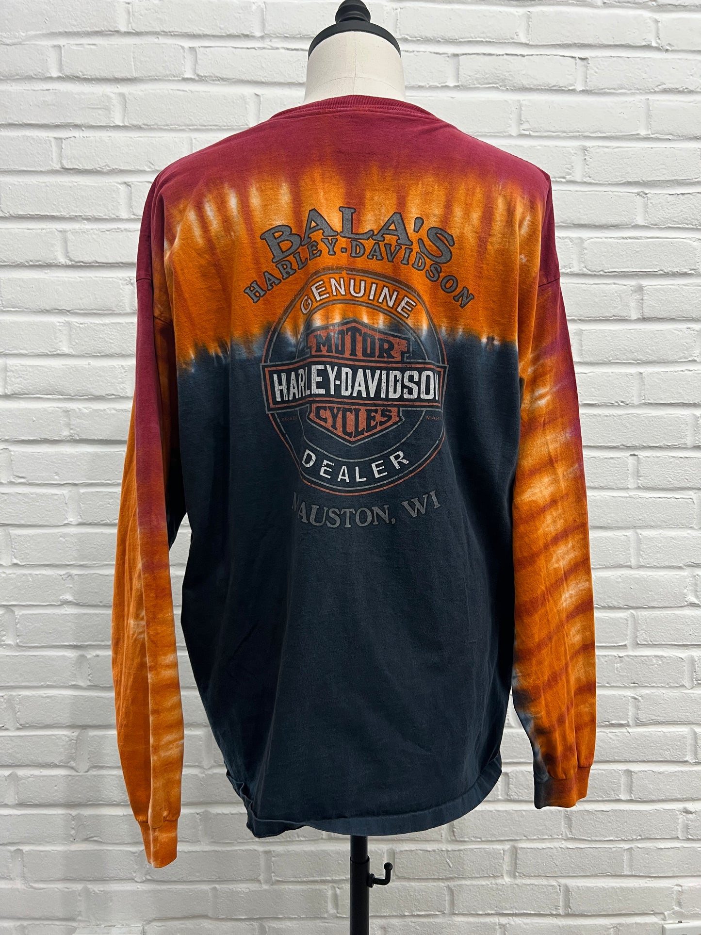 (Mens 2XL) 2008 Harley Davidson Flame Tie Dye L/S Tee