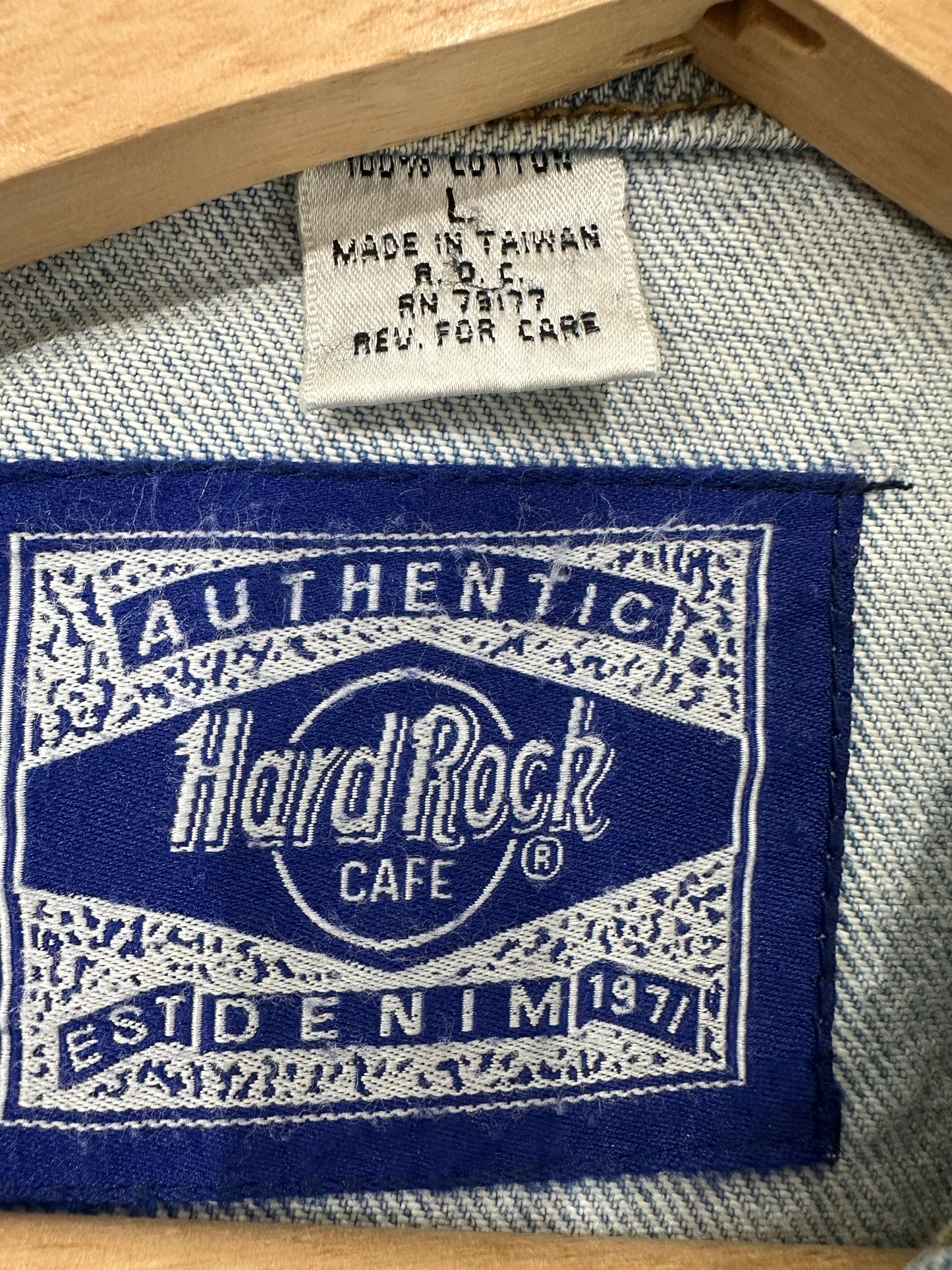 (Mens Large) 90s Hard Rock Cafe Denim Jean Jacket