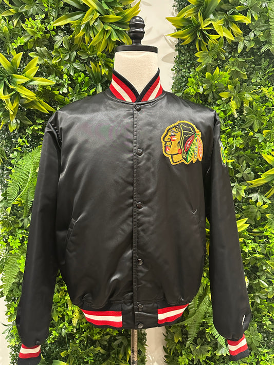 (Mens Medium) 90s Starter Chicago Blackhawks Bomber Jacket 007