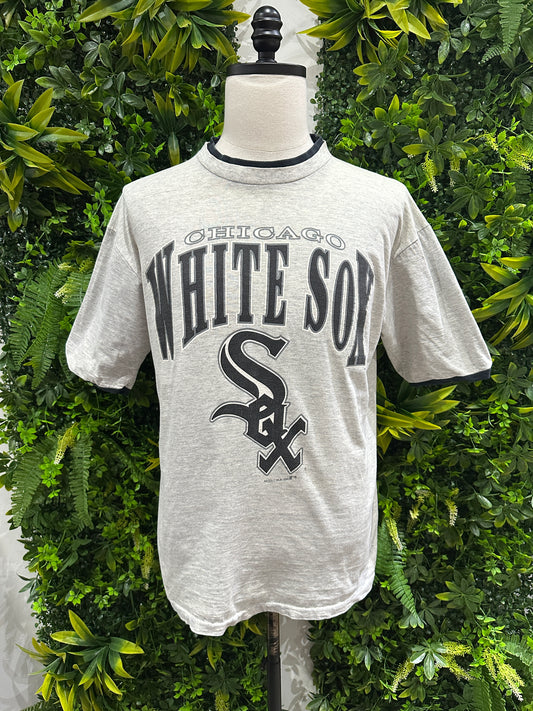 (Mens Large) 1990 Chicago White Sox Spell-Out Ringer Shirt 007