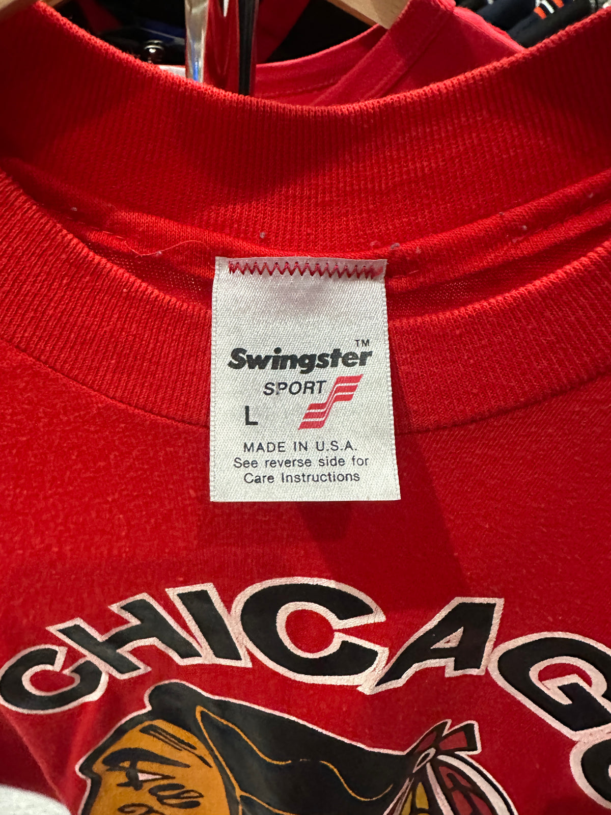 (Mens Medium) 1982 Chicago Blackhawks Spell-Out Shirt 007